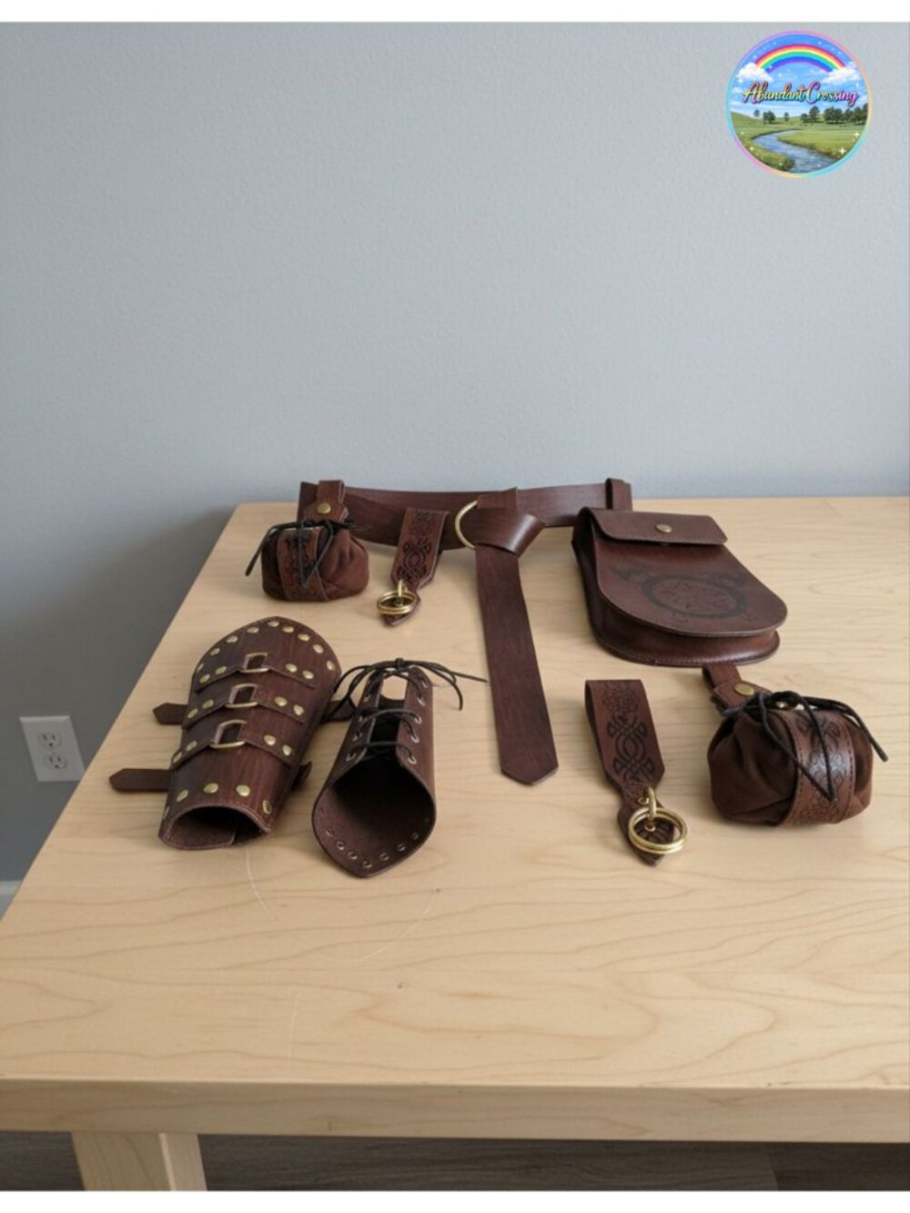 Renaissance Accessories Set Faux Leather Belt Bracers Pouch Keychain Medieval